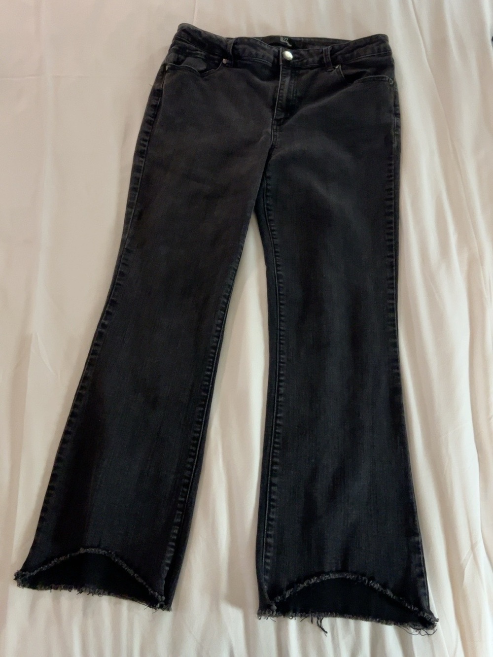 1822 Denim Black Raw Hem Flare Jeans Size 10/30 High Rise
